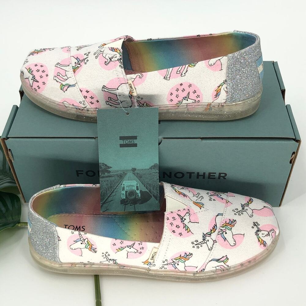 Toms Pink Pastel Glitter Shimmer Unicorn Exclusive Print Classic Slip On Shoes